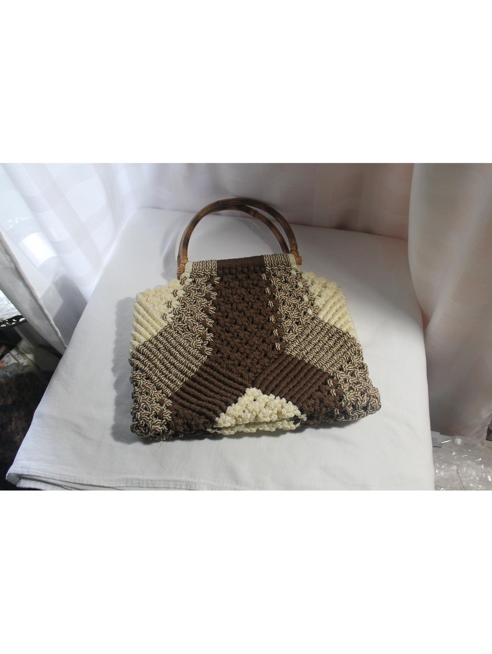 Vintage 1970s Handmade Macramé Rope Handbag
